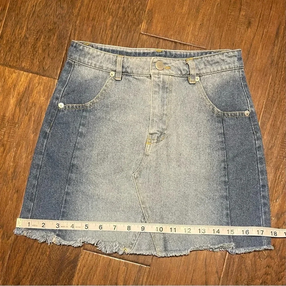 Altar’d State Denim Mini Skirt Frayed Hem - Picture 6 of 9